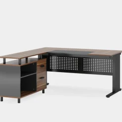 New Tribesigns Industrial L - Shaped Desk, 63" Computer Executive Desk with File Cabinet
