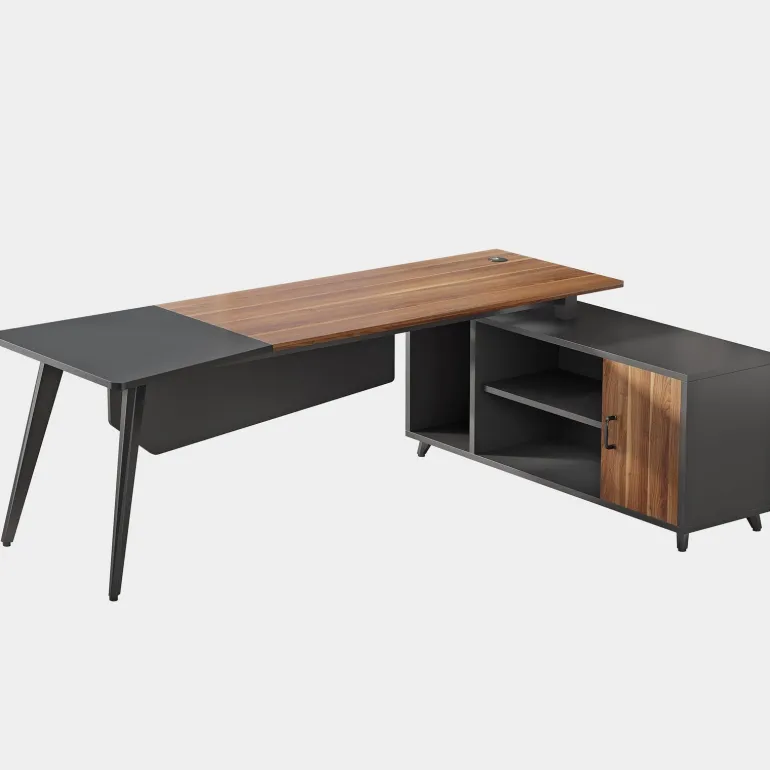 Fashion Tribesigns Industrial L-Shaped Desk, 78.74 Inch Executive Office Desk with File Cabinet