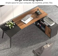 Fashion Tribesigns Industrial L-Shaped Desk, 78.74 Inch Executive Office Desk with File Cabinet