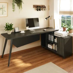 Fashion Tribesigns Industrial L-Shaped Desk, 78.74 Inch Executive Office Desk with File Cabinet