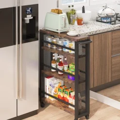 Fashion Tribesigns Kitchen Cart, 4 Tier Slim Storage Rolling Cart Spice Rack