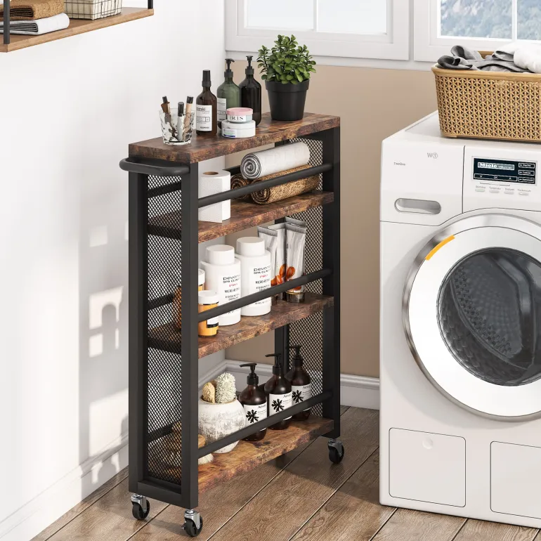 Fashion Tribesigns Kitchen Cart, 4 Tier Slim Storage Rolling Cart Spice Rack