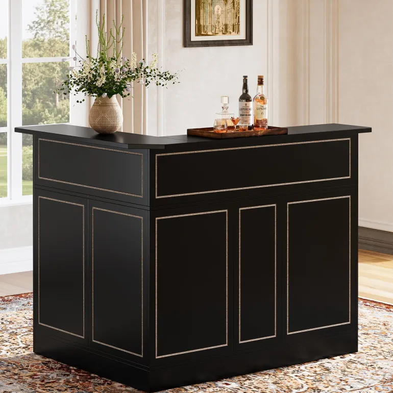 Outlet Tribesigns L - Shaped Bar Table, 4 - Tier Bar Cabinet Reception Desk
