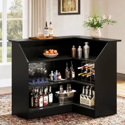 Outlet Tribesigns L - Shaped Bar Table, 4 - Tier Bar Cabinet Reception Desk