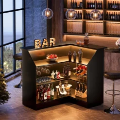 Outlet Tribesigns L - Shaped Bar Table, 4 - Tier Bar Cabinet Reception Desk