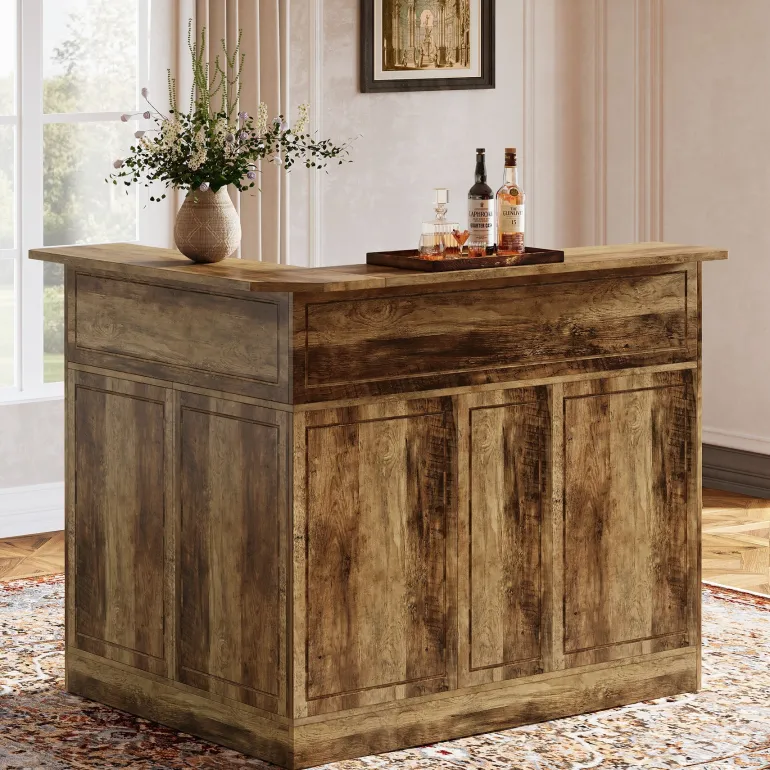 Outlet Tribesigns L - Shaped Bar Table, 4 - Tier Bar Cabinet Reception Desk