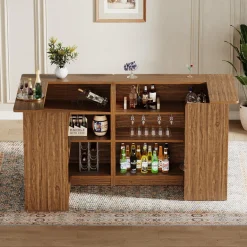 Hot Tribesigns L - shaped Bar Table, 4 - tier Bar Cabinet Liquor Bar Units