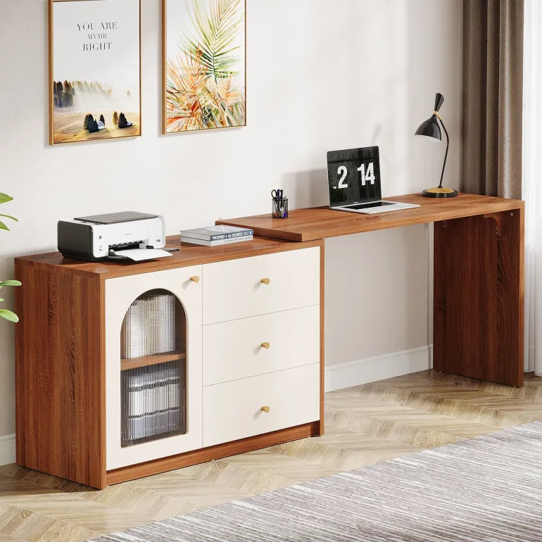 Shop Tribesigns L - Shaped Computer Desk, Corner Office Desk with Reversible Storage Cabinet