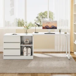 Fashion Tribesigns L - Shaped Computer Desk, Reversible Corner Desk With Drawer Cabinet