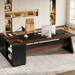 Shop Tribesigns L - Shaped Executive Desk, 78" Office Desk with Drawers and Lateral File Cabinet