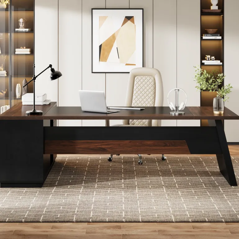 Shop Tribesigns L - Shaped Executive Desk, 78" Office Desk with Drawers and Lateral File Cabinet