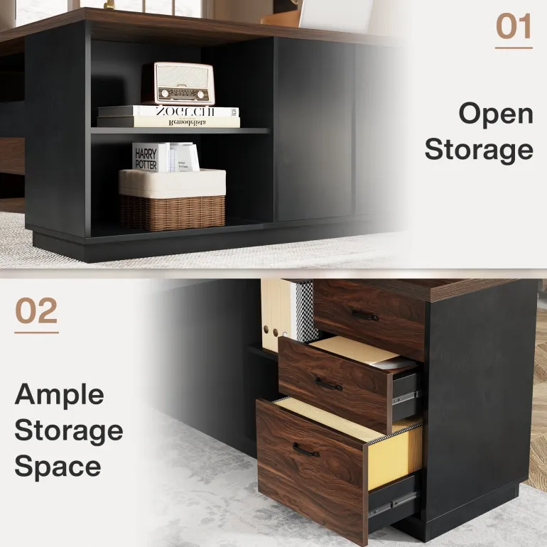 Shop Tribesigns L - Shaped Executive Desk, 78" Office Desk with Drawers and Lateral File Cabinet
