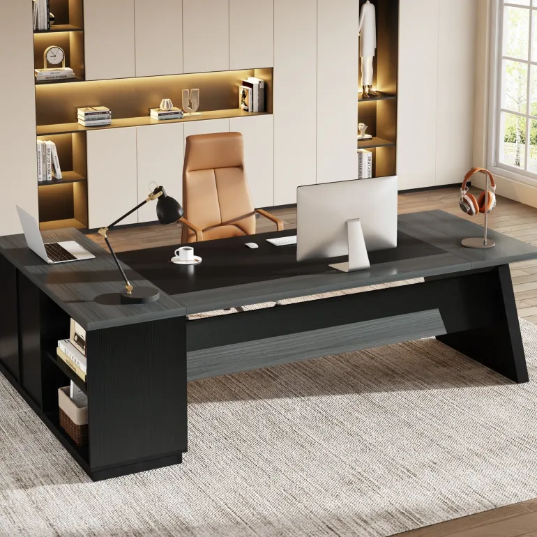 Shop Tribesigns L - Shaped Executive Desk, 78" Office Desk with Drawers and Lateral File Cabinet