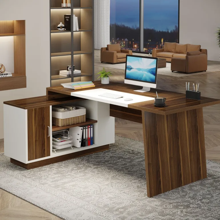Hot Tribesigns L - Shaped Executive Desk, 70.5" Computer Desk with Cabinet