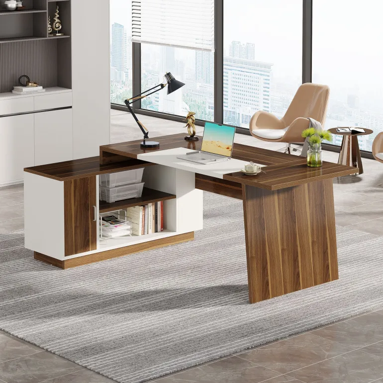 Hot Tribesigns L - Shaped Executive Desk, 70.5" Computer Desk with Cabinet