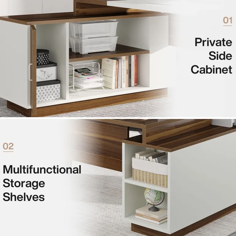 Hot Tribesigns L - Shaped Executive Desk, 70.5" Computer Desk with Cabinet