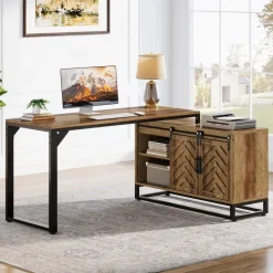 Clearance Tribesigns L - Shaped Executive Desk, 53" Farmhouse Computer Desk Corner Desk with Cabinet