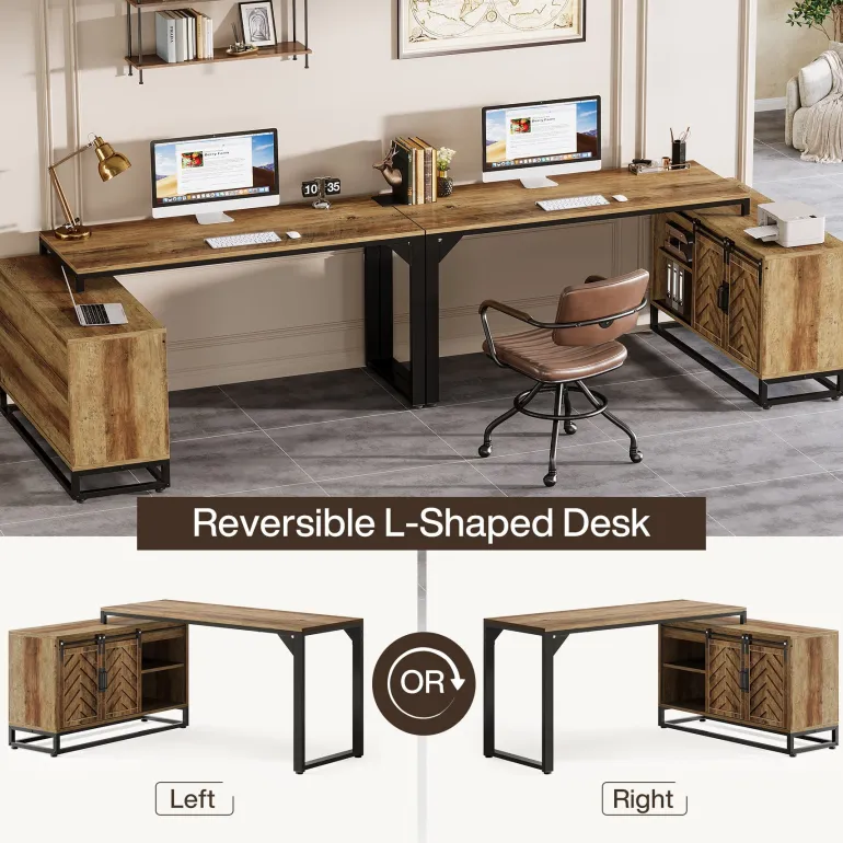 Clearance Tribesigns L - Shaped Executive Desk, 53" Farmhouse Computer Desk Corner Desk with Cabinet