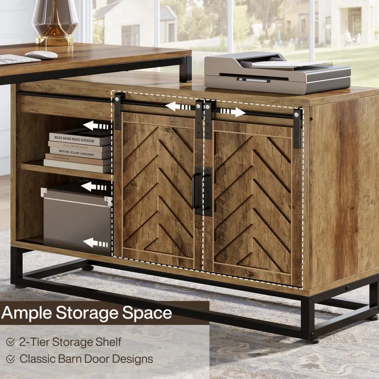 Clearance Tribesigns L - Shaped Executive Desk, 53" Farmhouse Computer Desk Corner Desk with Cabinet