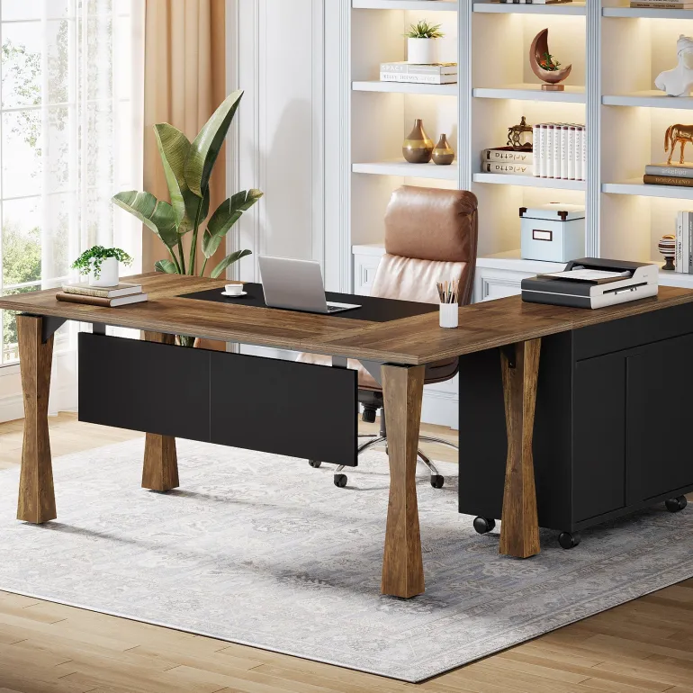 Cheap Tribesigns L - Shaped Executive Desk, 63" Computer Desk With File Cabinet