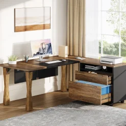 Cheap Tribesigns L - Shaped Executive Desk, 63