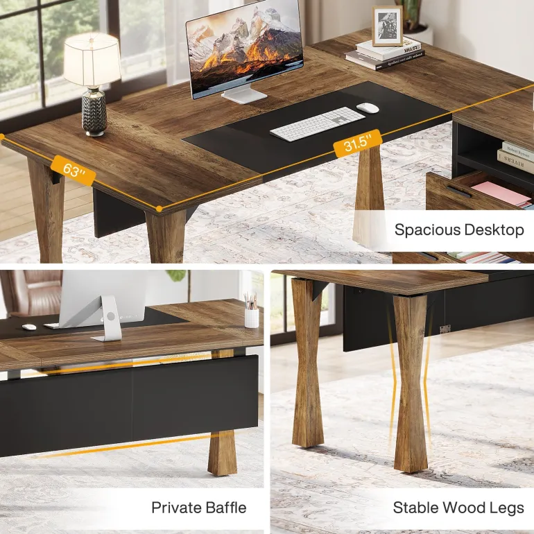 Cheap Tribesigns L - Shaped Executive Desk, 63" Computer Desk With File Cabinet