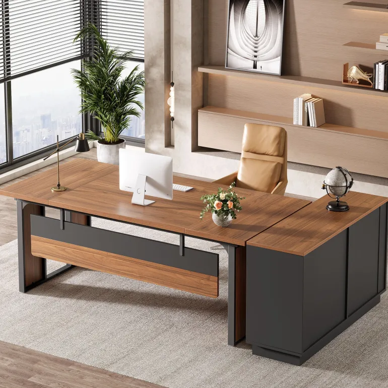 Cheap Tribesigns L - Shaped Executive Desk, 63" Computer Desk Workstation with File Cabinet