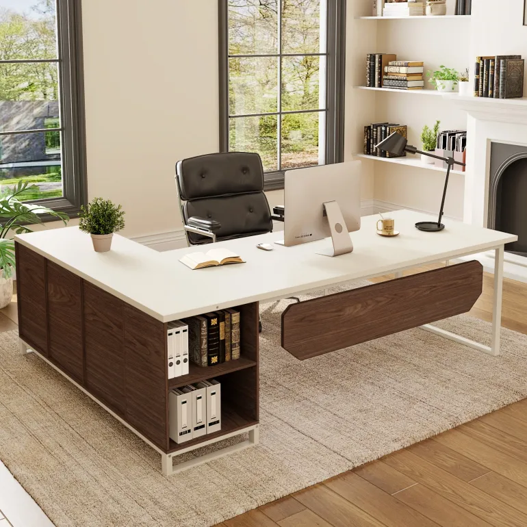 Cheap Tribesigns Large L - Shaped Desk, 70.87" Executive Desk with 55" File Cabinet