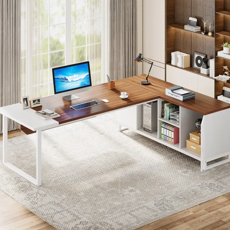 Cheap Tribesigns Large L - Shaped Desk, 70.87" Executive Desk with 55" File Cabinet