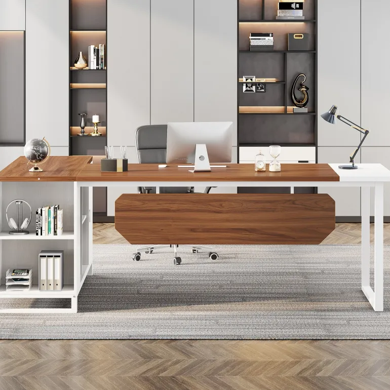 Cheap Tribesigns Large L - Shaped Desk, 70.87" Executive Desk with 55" File Cabinet
