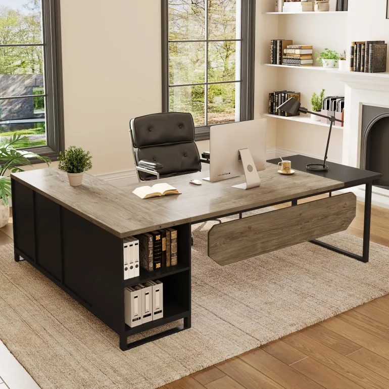 Cheap Tribesigns Large L - Shaped Desk, 70.87" Executive Desk with 55" File Cabinet