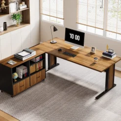 Store Tribesigns Large L - Shaped Desk, 63" Executive Computer Desk with Mobile File Cabinet