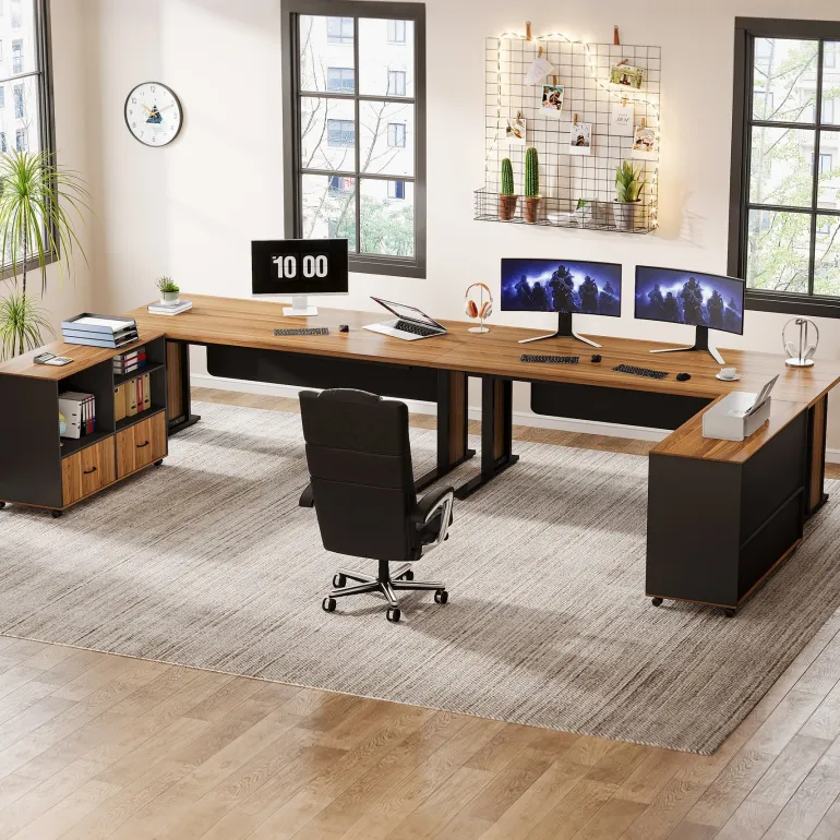 Store Tribesigns Large L - Shaped Desk, 63" Executive Computer Desk with Mobile File Cabinet