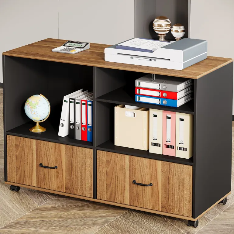 Store Tribesigns Large L - Shaped Desk, 63" Executive Computer Desk with Mobile File Cabinet