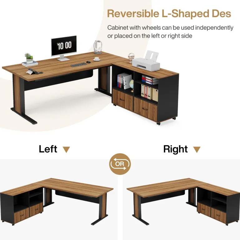 Store Tribesigns Large L - Shaped Desk, 63" Executive Computer Desk with Mobile File Cabinet