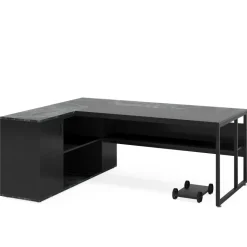 Store Tribesigns Large L - Shaped Desk, 71 inch Executive Desk with Shelves & Cabinet