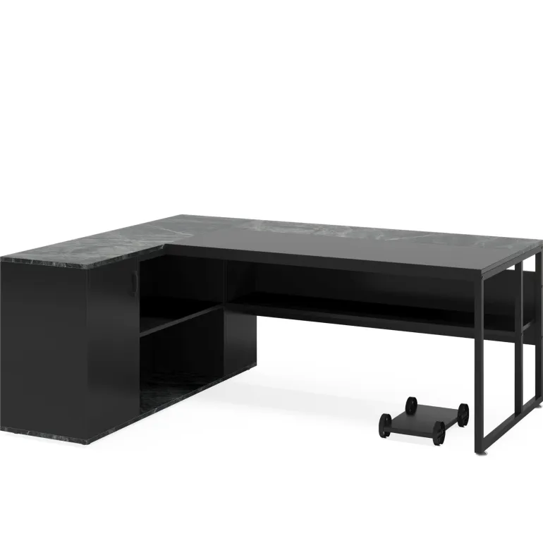 Store Tribesigns Large L - Shaped Desk, 71 inch Executive Desk with Shelves & Cabinet