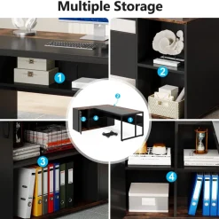 Store Tribesigns Large L - Shaped Desk, 71 inch Executive Desk with Shelves & Cabinet