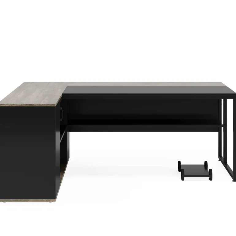 Store Tribesigns Large L - Shaped Desk, 71 inch Executive Desk with Shelves & Cabinet