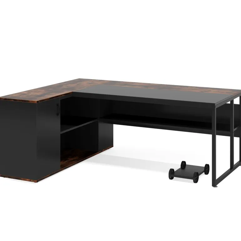 Store Tribesigns Large L - Shaped Desk, 71 inch Executive Desk with Shelves & Cabinet