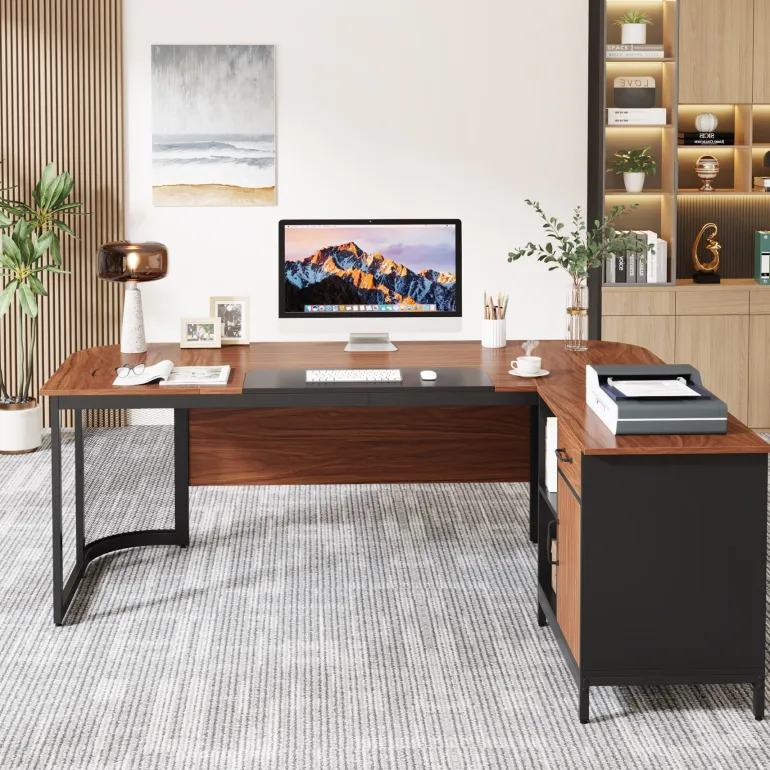 Cheap Tribesigns Large L-Shaped Desk, 63" Executive Desk with 31" Drawer Cabinet