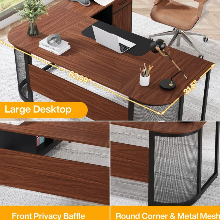 Cheap Tribesigns Large L-Shaped Desk, 63" Executive Desk with 31" Drawer Cabinet