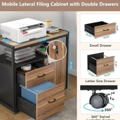 Outlet Tribesigns Lockable File Cabinet Printer Stand with Drawers & Caster