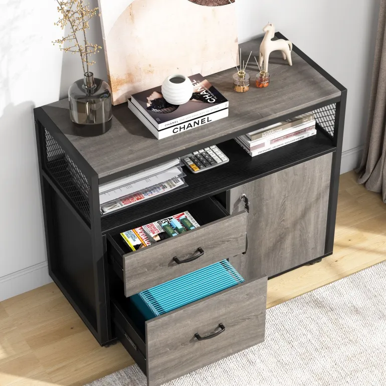 Outlet Tribesigns Lockable File Cabinet Printer Stand with Drawers & Caster