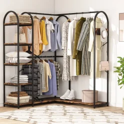 Discount Tribesigns L-Shaped Clothes Rack, Corner Garment Rack with Storage Shelves