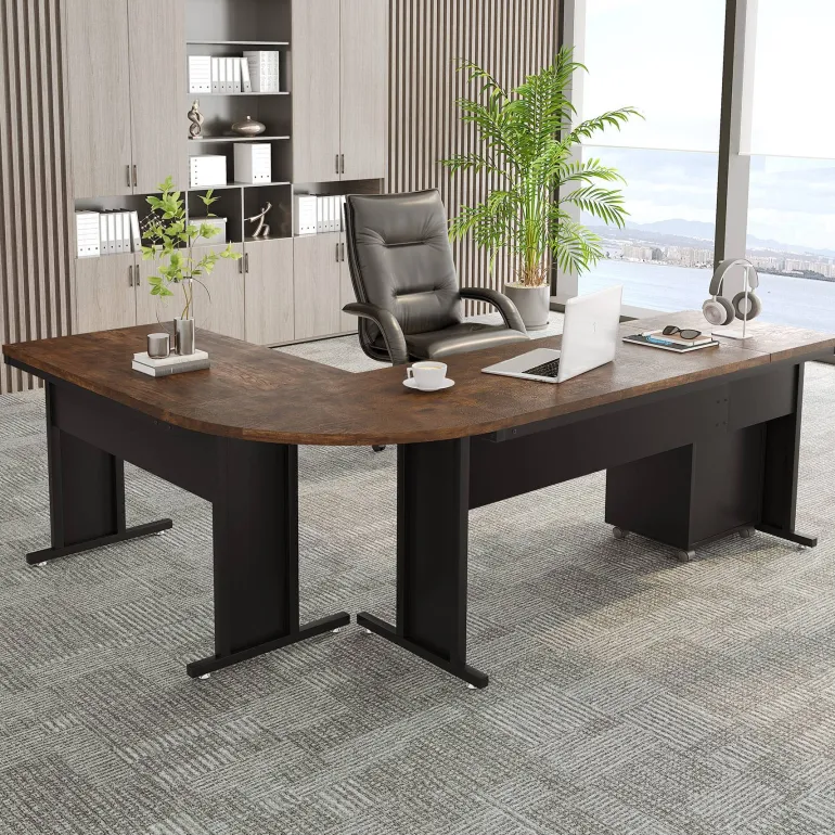 Fashion Tribesigns L-Shaped Desk, 83" Corner Executive Desk with Mobile File Cabinet