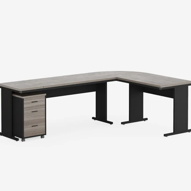 Fashion Tribesigns L-Shaped Desk, 83" Corner Executive Desk with Mobile File Cabinet