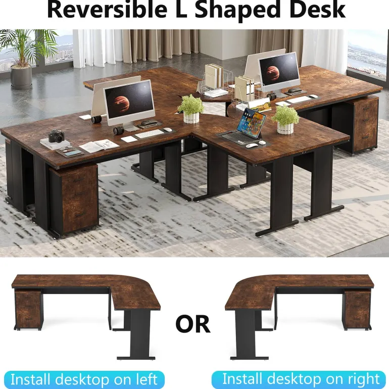 Fashion Tribesigns L-Shaped Desk, 83" Corner Executive Desk with Mobile File Cabinet