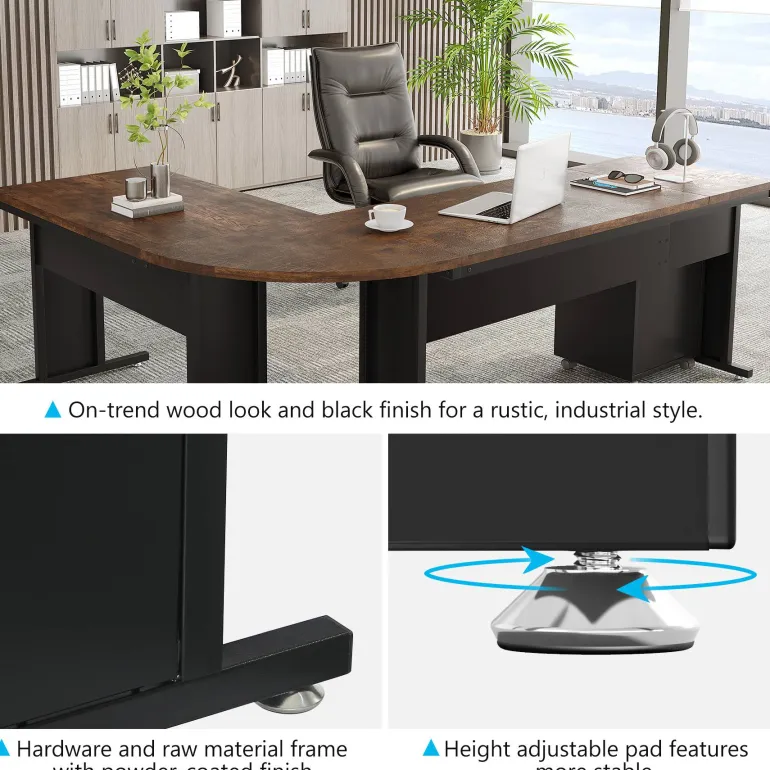 Fashion Tribesigns L-Shaped Desk, 83" Corner Executive Desk with Mobile File Cabinet