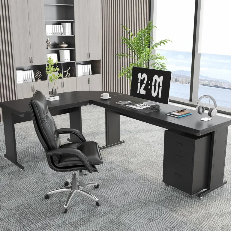 Fashion Tribesigns L-Shaped Desk, 83" Corner Executive Desk with Mobile File Cabinet